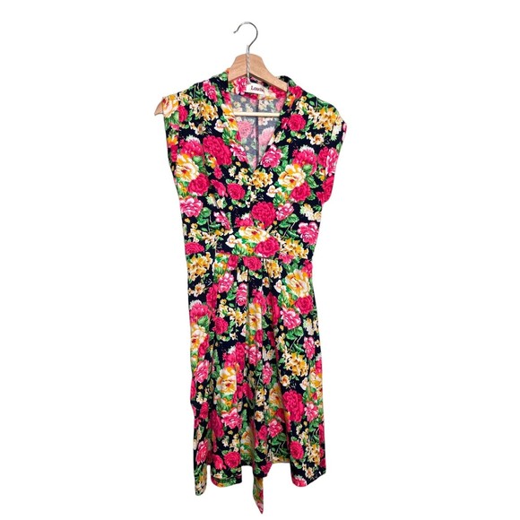 Louche Women's Sleeveless Floral Dress Fit & Flare Tie at Waist Size Small - Picture 1 of 12